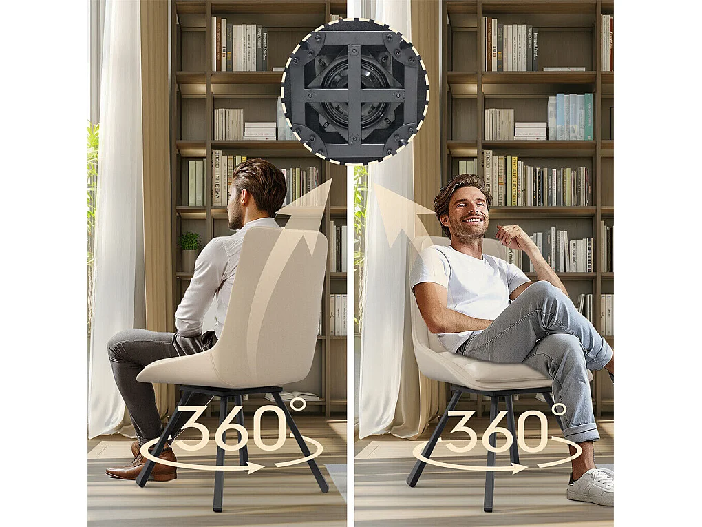 Lot de 2 chaises FATIVO - Fauteuil de bureau Pivotante en cuir kaki - Chaise salon scandinave rembourrée