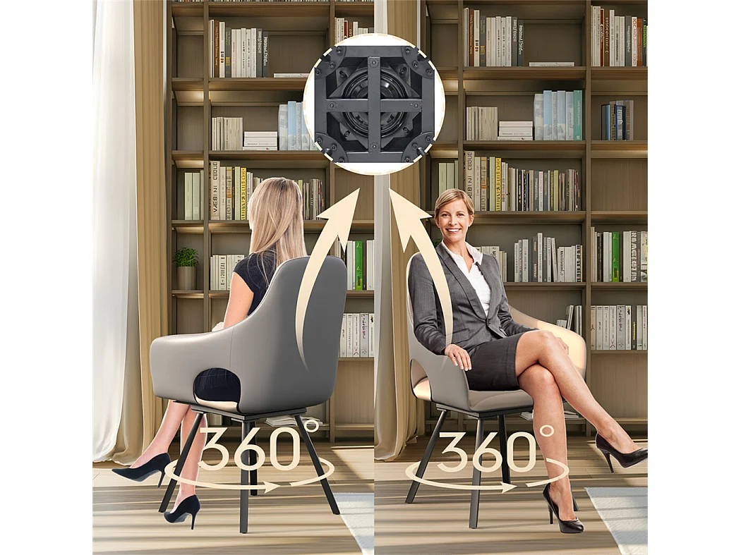 Lot de 2 chaises FATIVO - Fauteuil de bureau Pivotante en cuir kaki - Chaise salon scandinave rembourrée