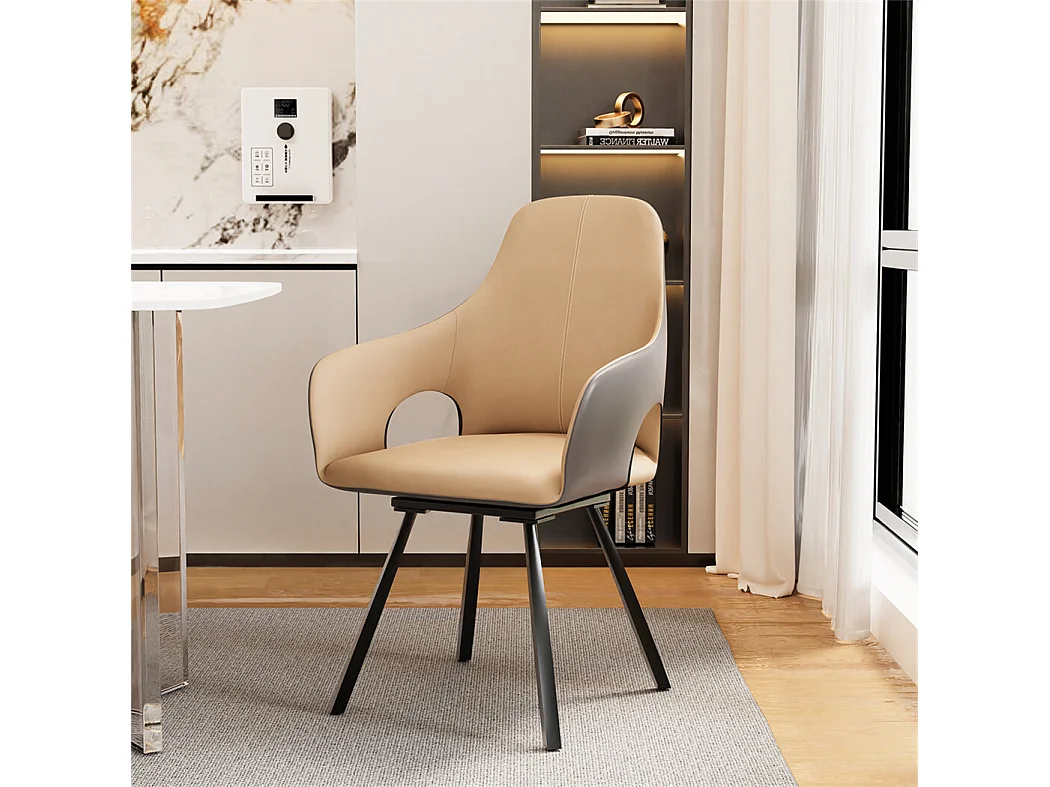 Lot de 2 chaises FATIVO - Fauteuil de bureau Pivotante en cuir kaki - Chaise salon scandinave rembourrée