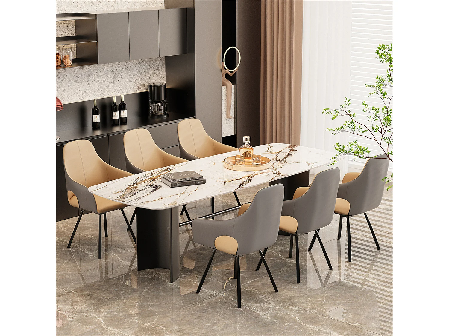 Lot de 2 chaises FATIVO - Fauteuil de bureau Pivotante en cuir kaki - Chaise salon scandinave rembourrée