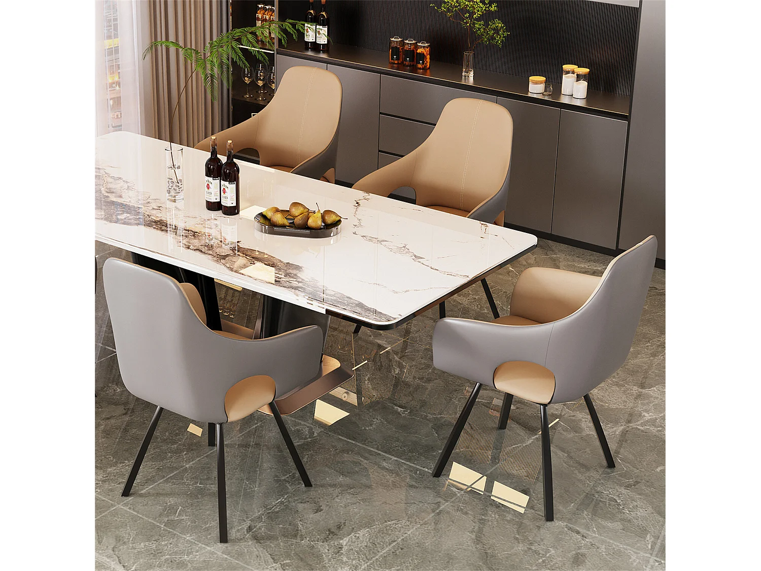 Lot de 2 chaises FATIVO - Fauteuil de bureau Pivotante en cuir kaki - Chaise salon scandinave rembourrée