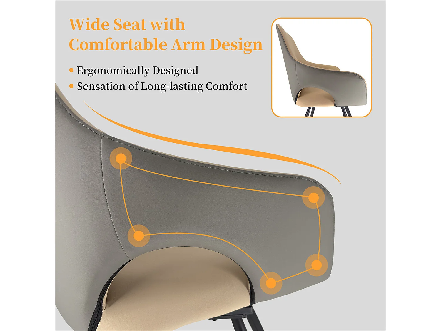 Lot de 2 chaises FATIVO - Fauteuil de bureau Pivotante en cuir kaki - Chaise salon scandinave rembourrée