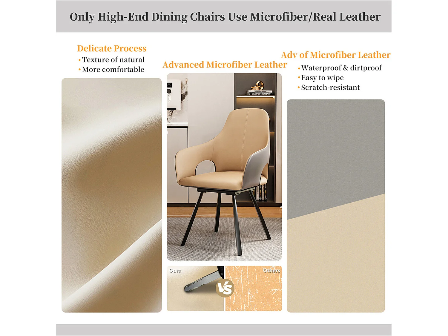 Lot de 2 chaises FATIVO - Fauteuil de bureau Pivotante en cuir kaki - Chaise salon scandinave rembourrée