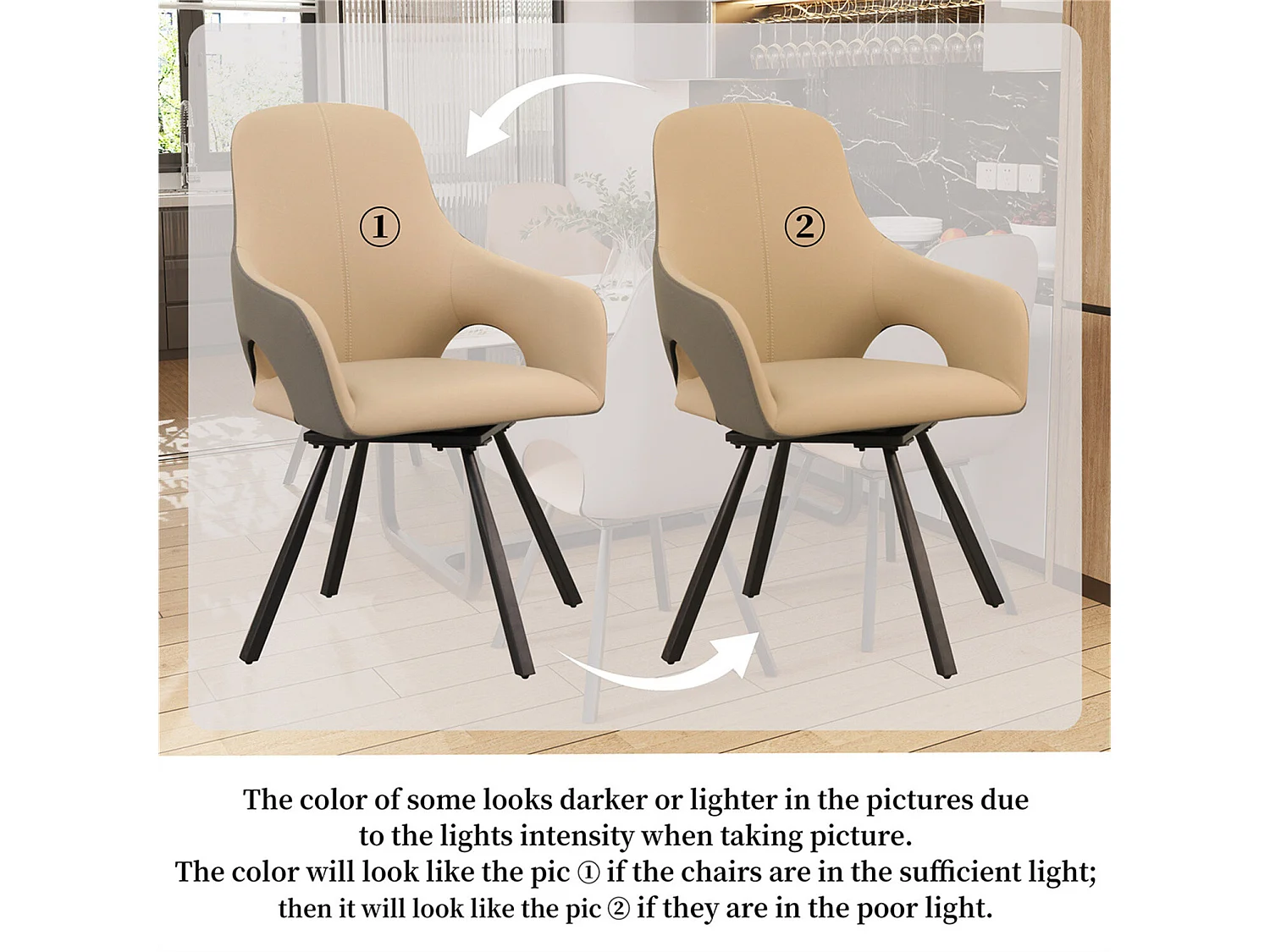 Lot de 2 chaises FATIVO - Fauteuil de bureau Pivotante en cuir kaki - Chaise salon scandinave rembourrée