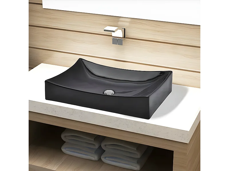 Vasque rectangulaire céramique Noir pour salle de bain FR555841