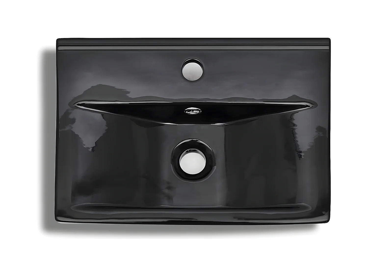 Wastafel met kraangat en overloop zwart rechthoekig keramiek BE989460