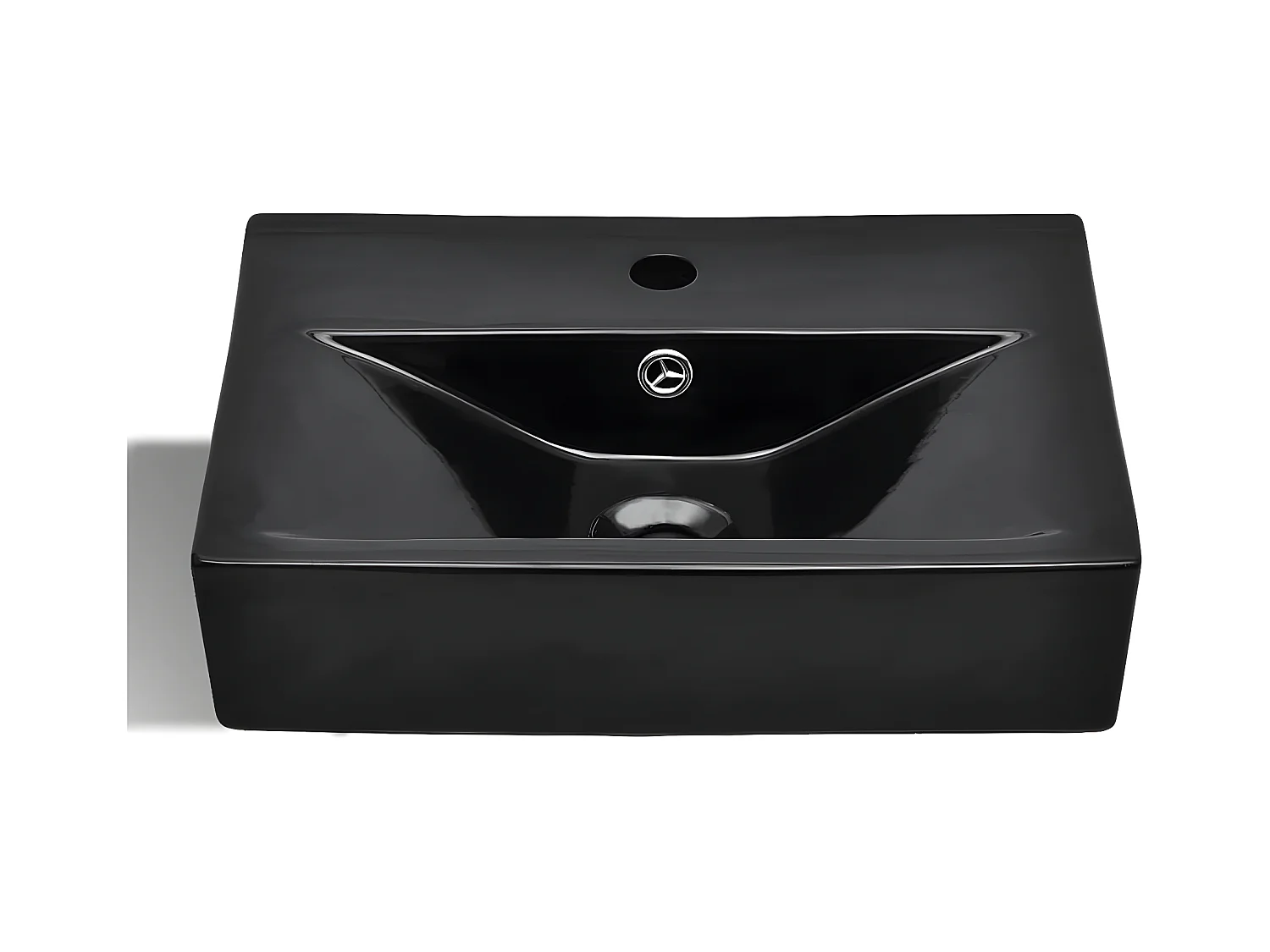 Wastafel met kraangat en overloop zwart rechthoekig keramiek BE989460