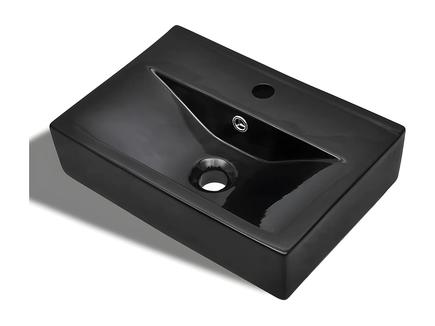 Lavabo rectangular de cerámica hueco de grifo/desagüe negro ES537239