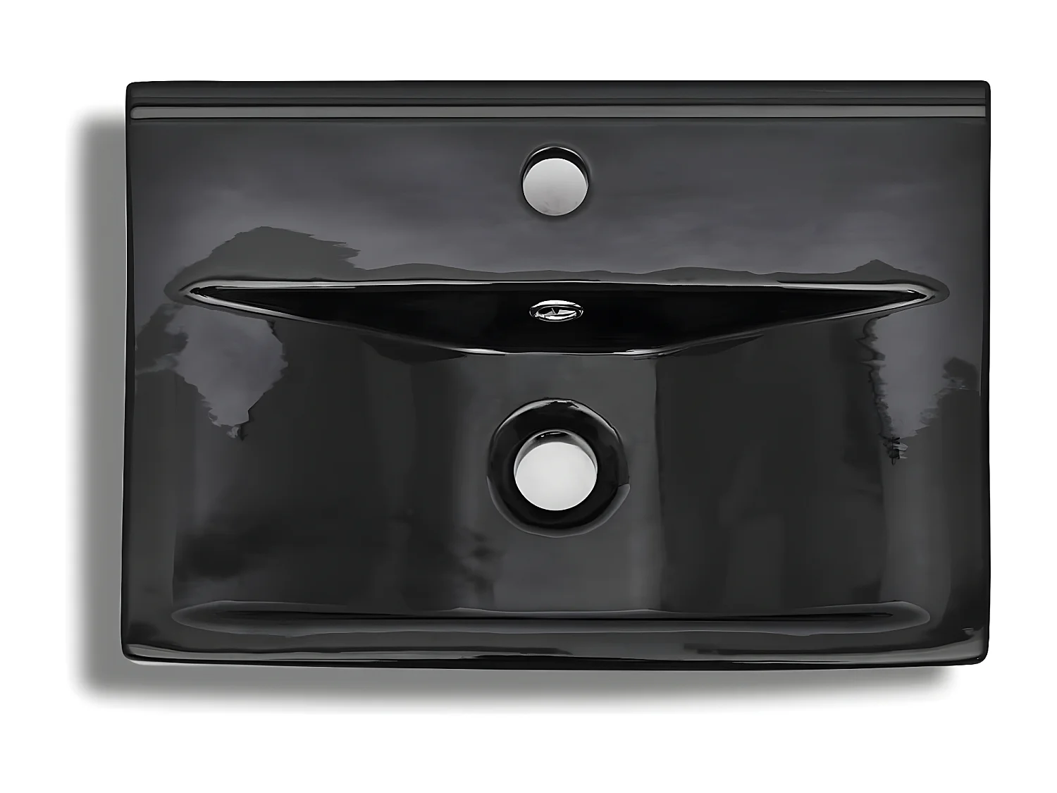 Lavabo rectangular de cerámica hueco de grifo/desagüe negro ES537239
