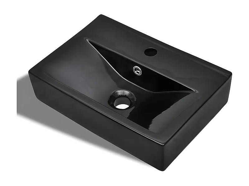 Lavabo rectangular de cerámica hueco de grifo/desagüe negro ES537239