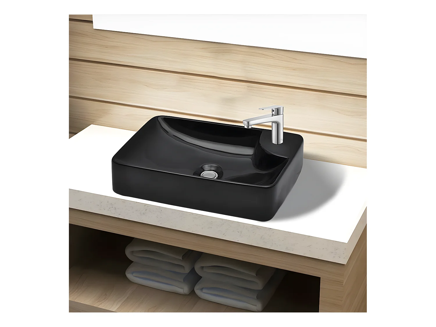 Vasque à trou pour robinet céramique Noir pour salle de bain FR245025
