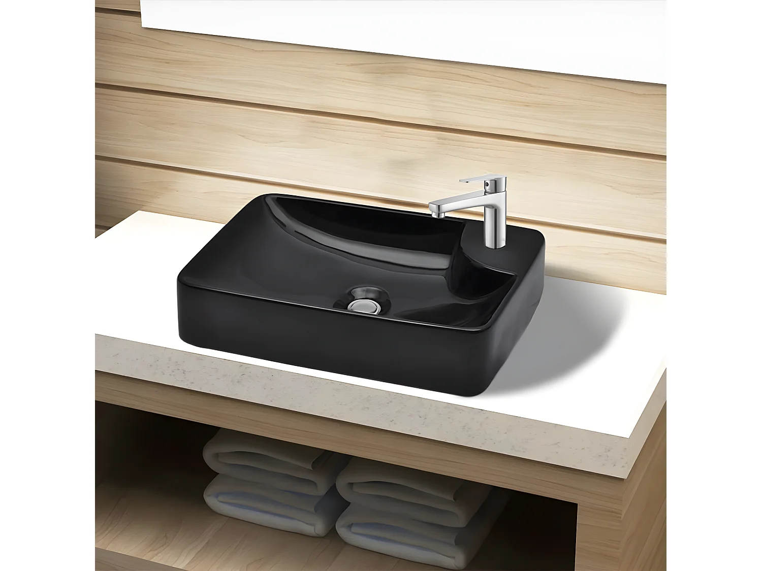 Vasque à trou pour robinet céramique Noir pour salle de bain FR245025