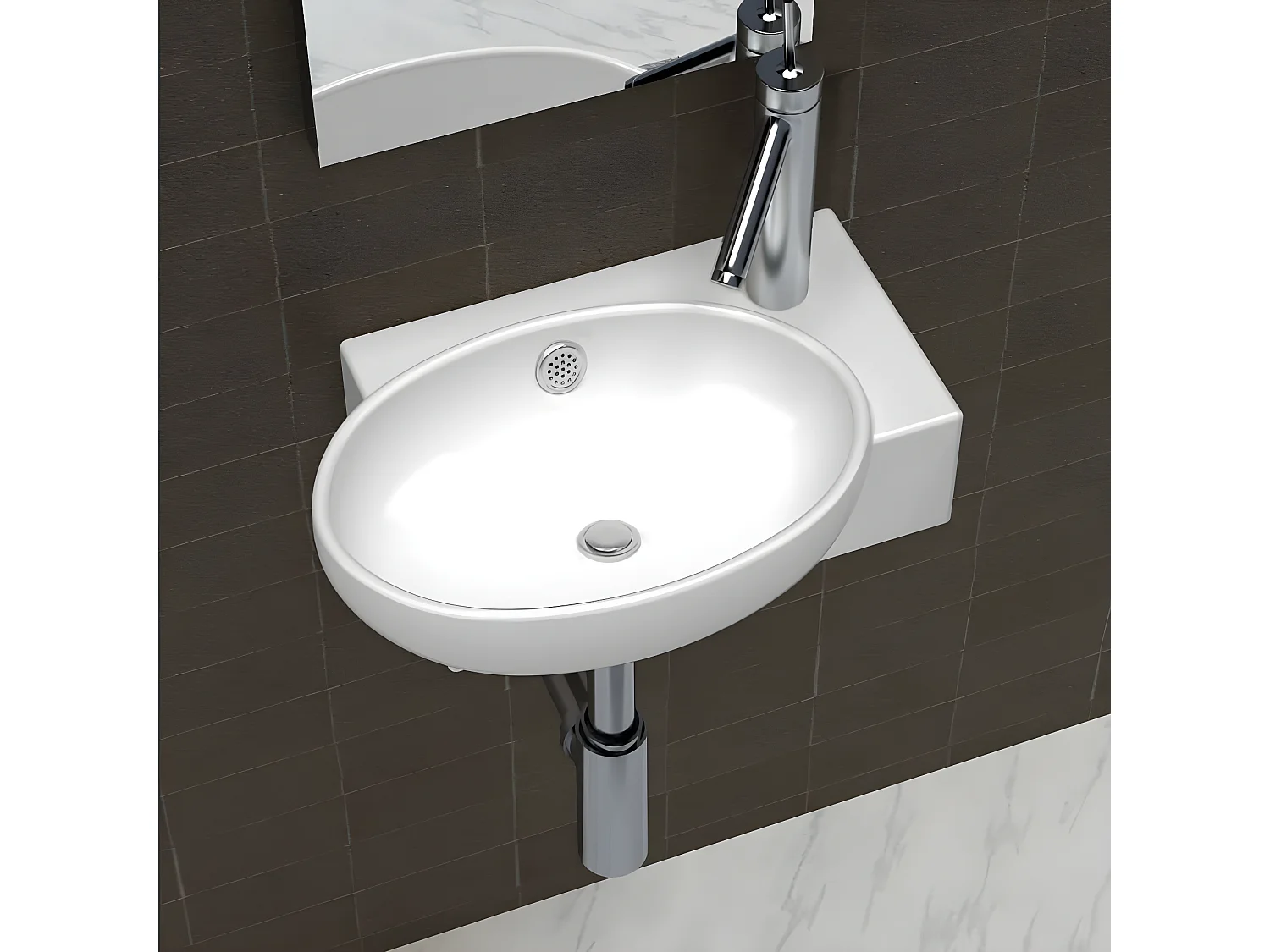 Vasque de salle de bains céramique blanc avec trou de trop-plein FR535275