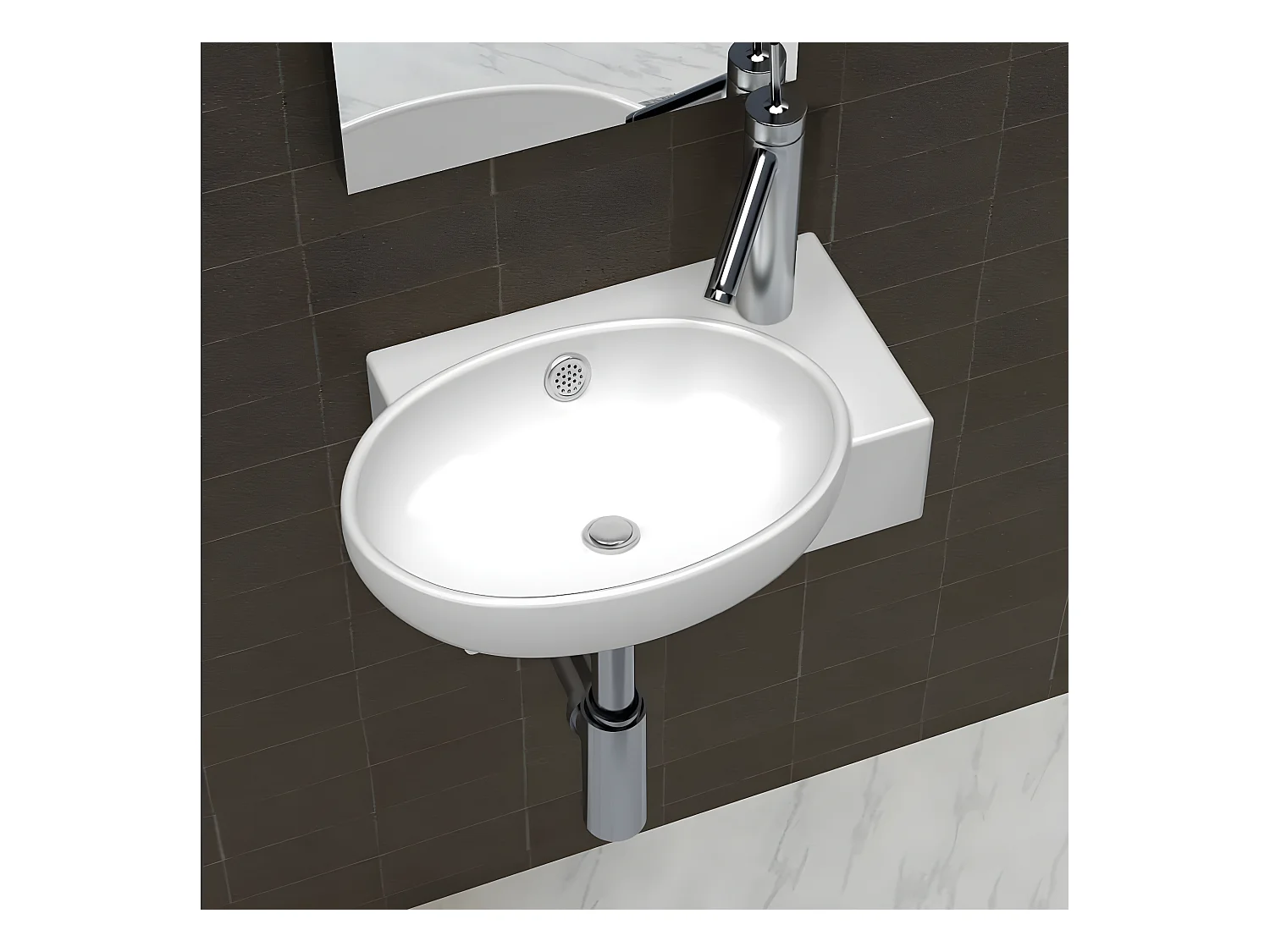 Vasque de salle de bains céramique blanc avec trou de trop-plein FR535275