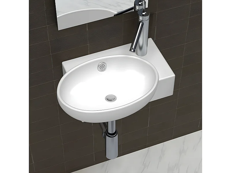 Vasque de salle de bains céramique blanc avec trou de trop-plein FR535275