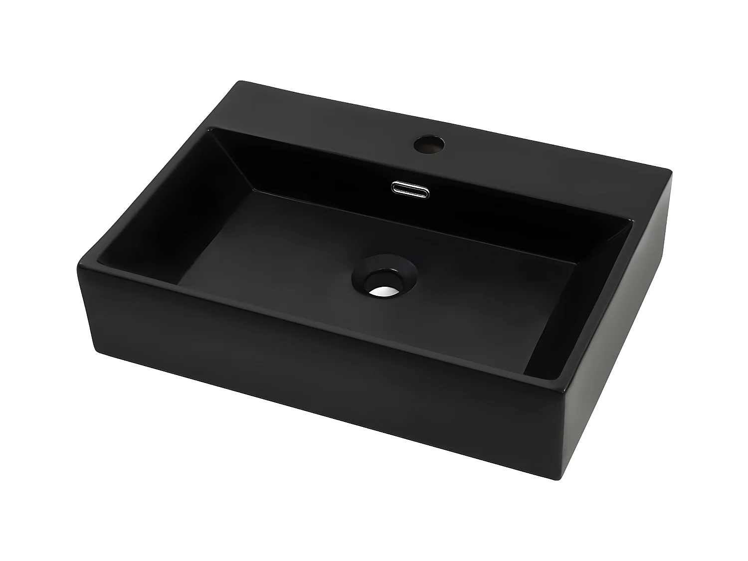 Vasque avec trou de robinet en céramique Noir 60,5x42,5x14,5 cm FR465417