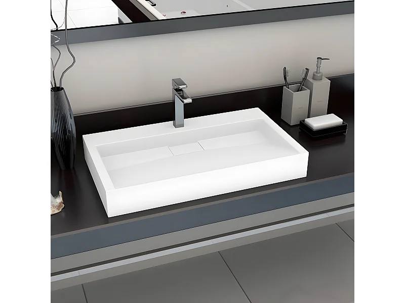 Lavabo 80x46x11 cm resina mineral/mármol blanco ES623369