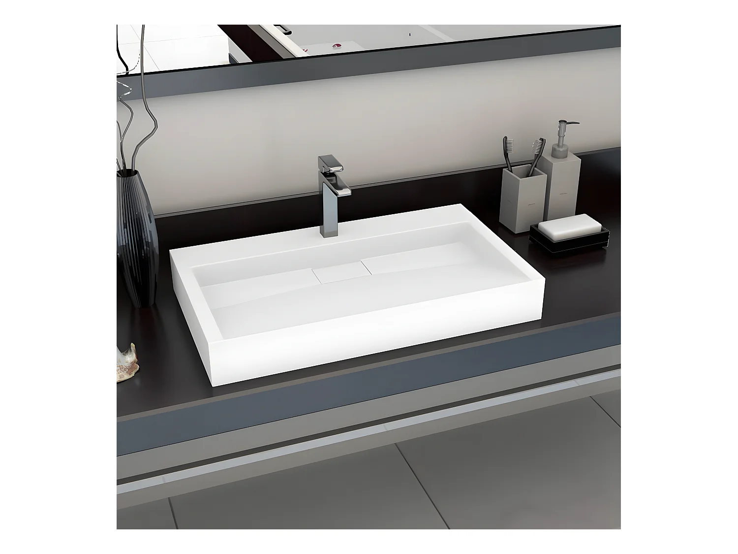 Vasque 80x46x11 cm Fonte minérale/marbre Blanc FR516688