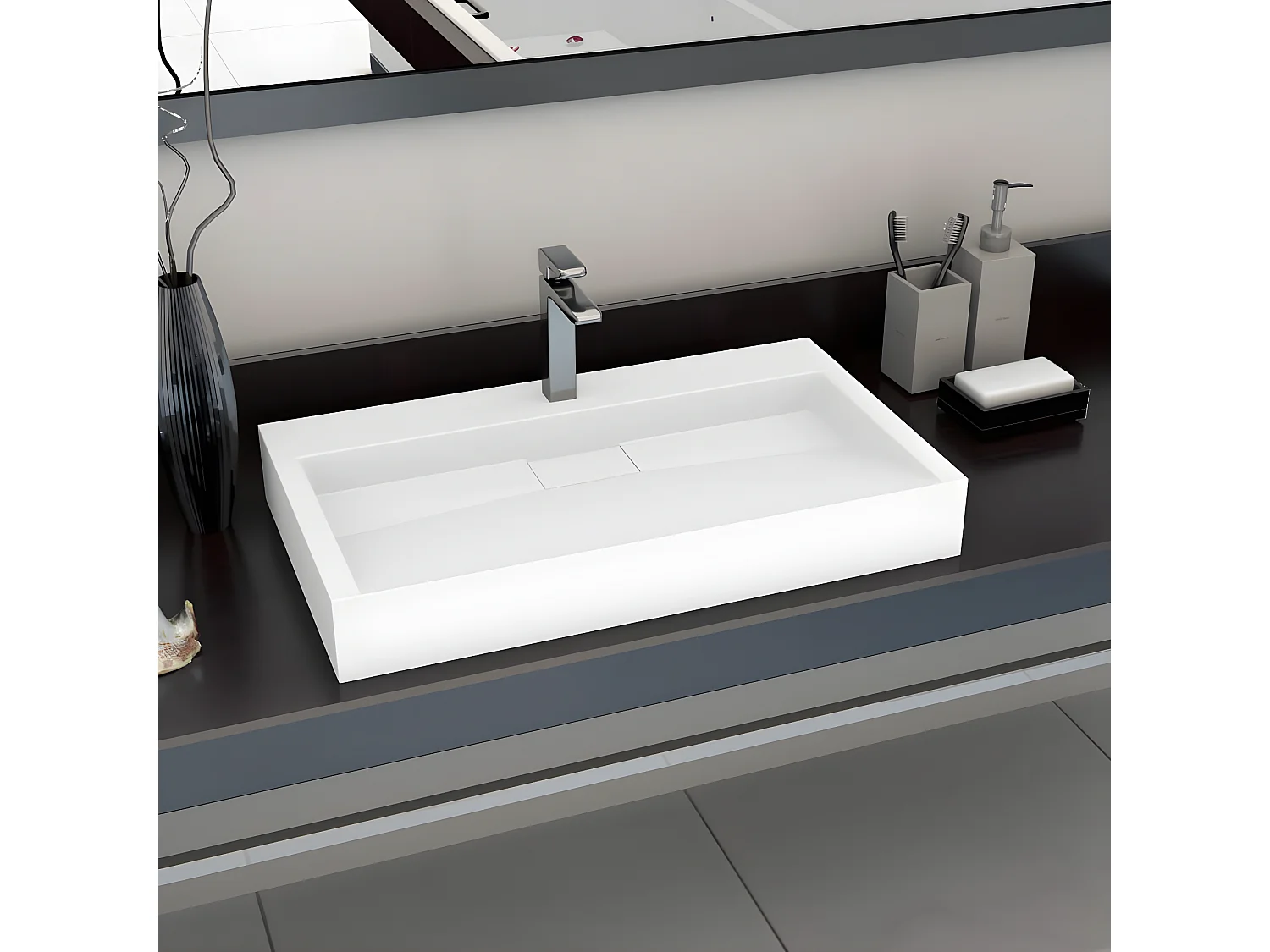 Vasque 80x46x11 cm Fonte minérale/marbre Blanc FR516688