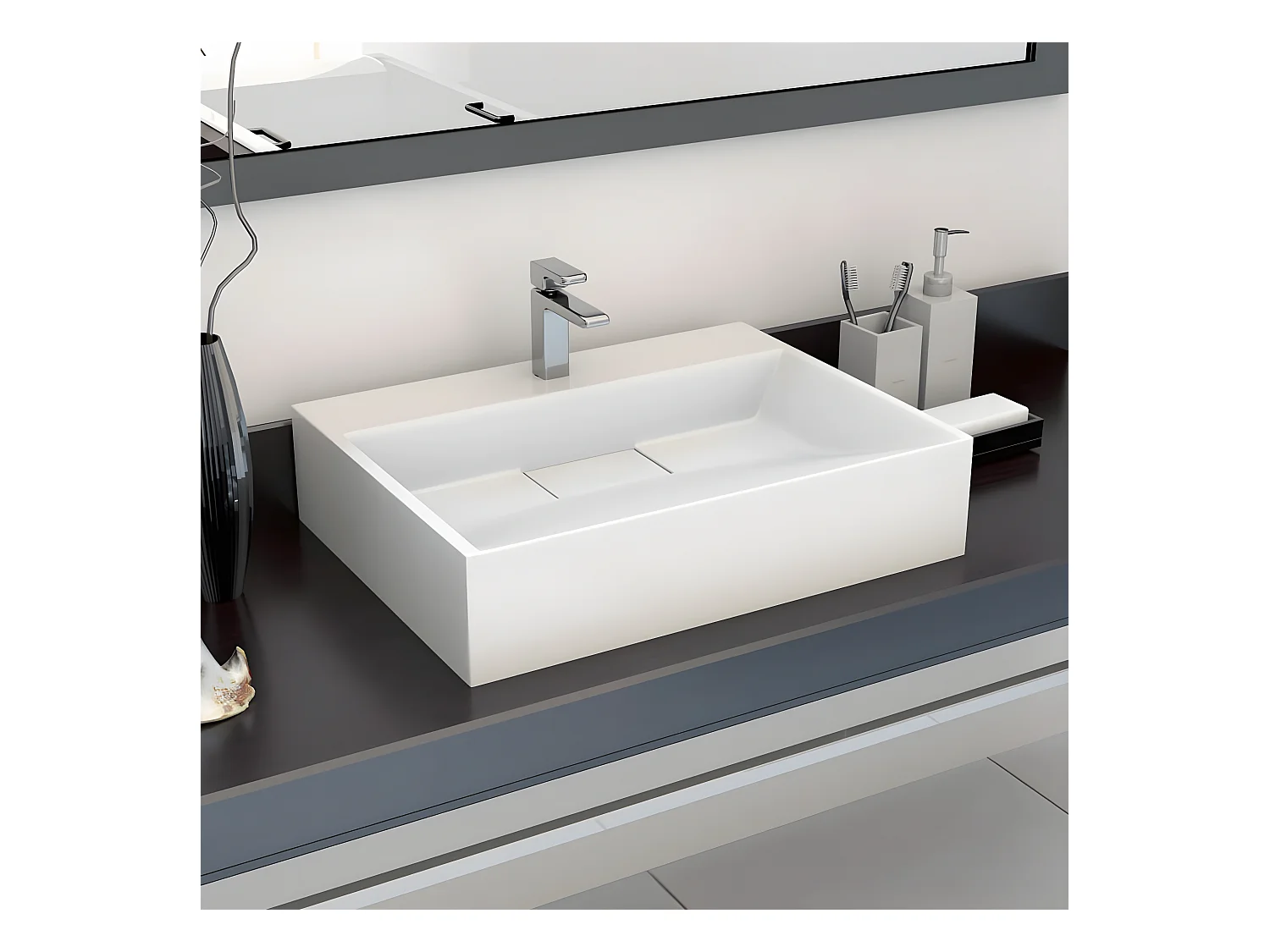 Vasque 50x38x13 cm Fonte minérale/marbre Blanc FR522646