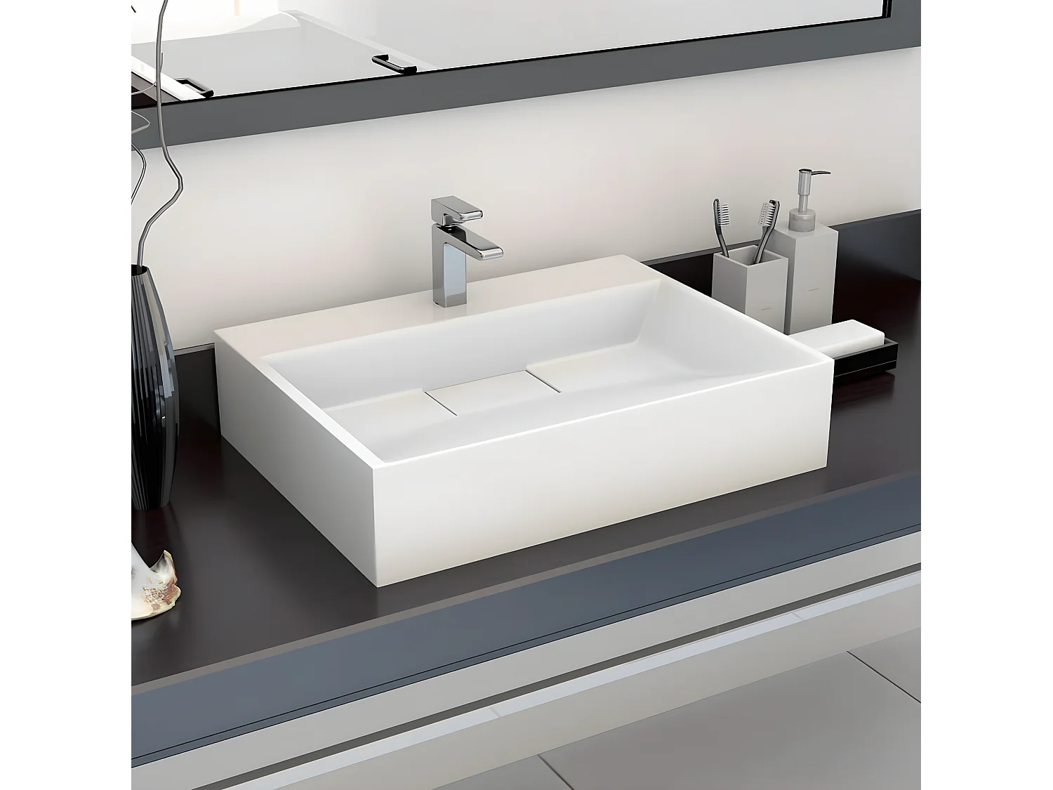 Vasque 50x38x13 cm Fonte minérale/marbre Blanc FR522646