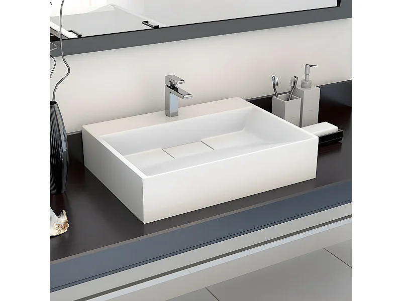 Vasque 50x38x13 cm Fonte minérale/marbre Blanc FR522646