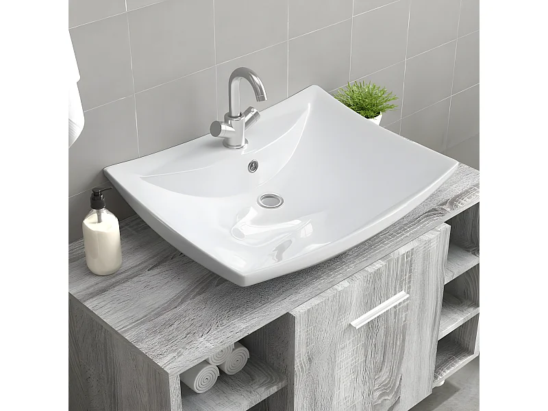 Lavabo de cerámica rectangular con orificio de grifo y desagüe ES250770