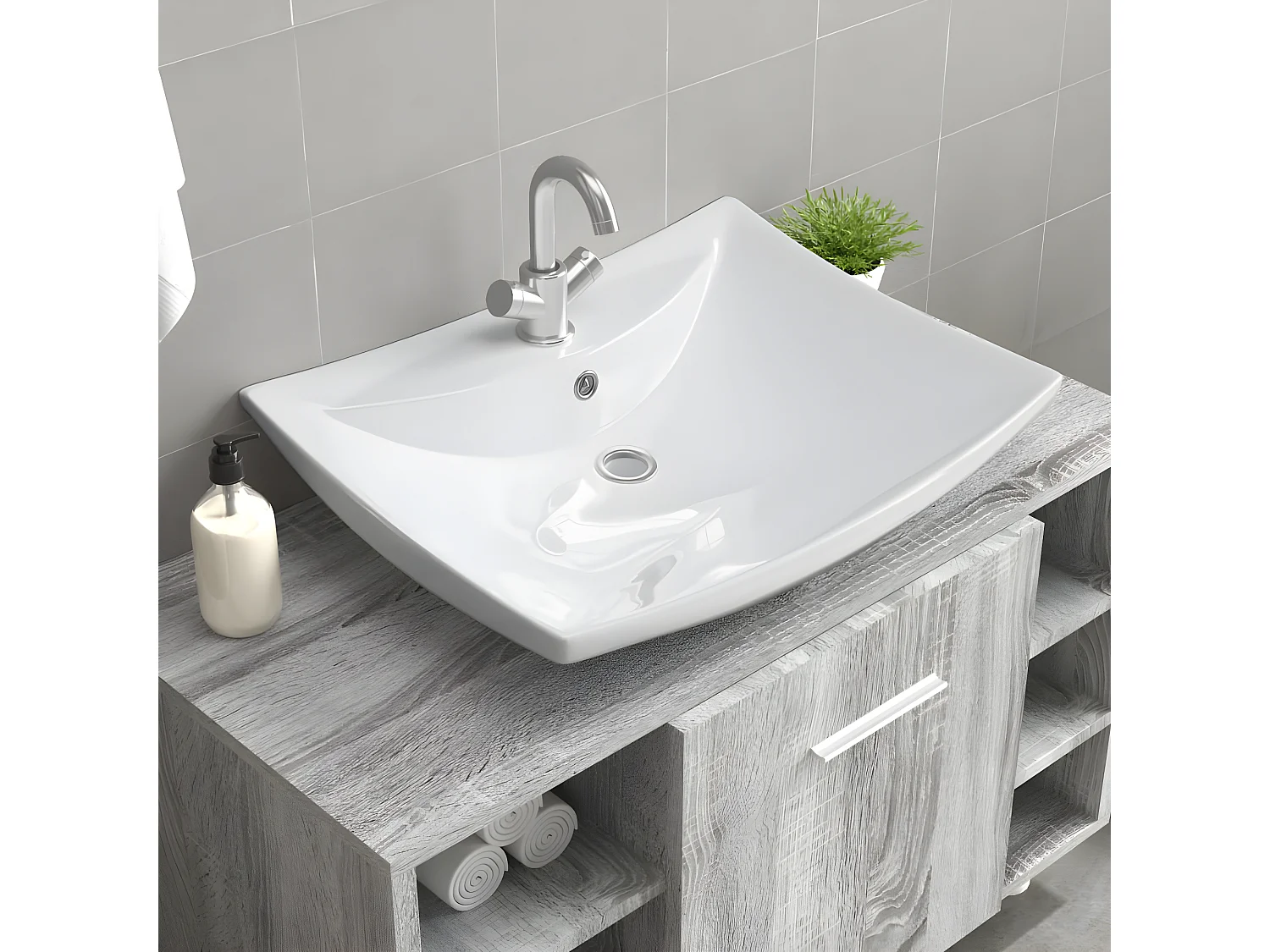 Luxueuse vasque céramique rectangulaire avec trop plein FR273536