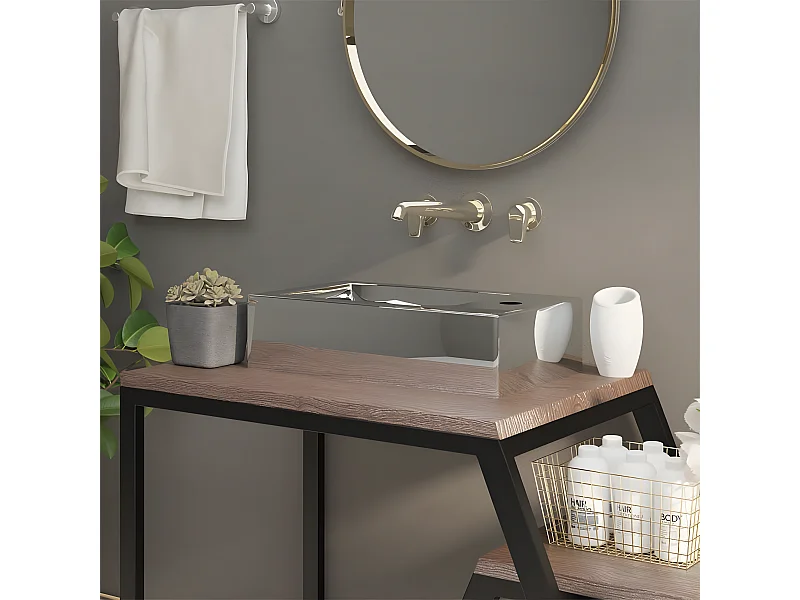 Lavabo con rebosadero 49x25x15 cm cerámica plateado ES347716