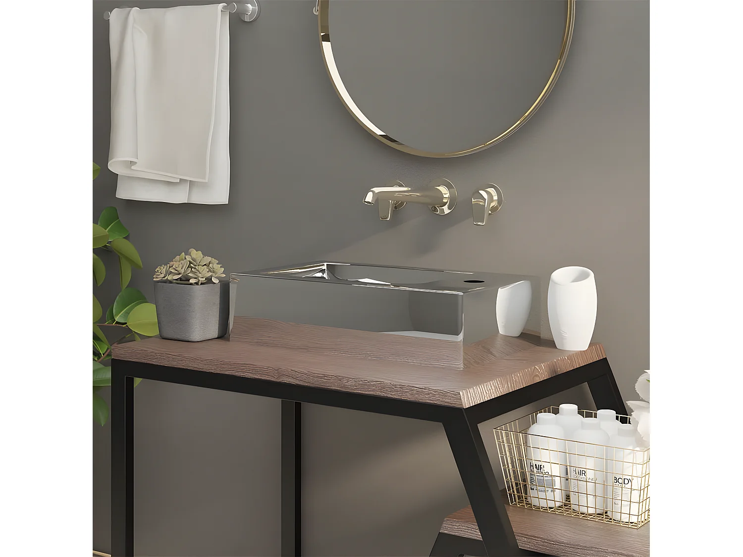 Vasque avec trop-plein 49 x 25 x 15 cm Céramique Argenté FR493297