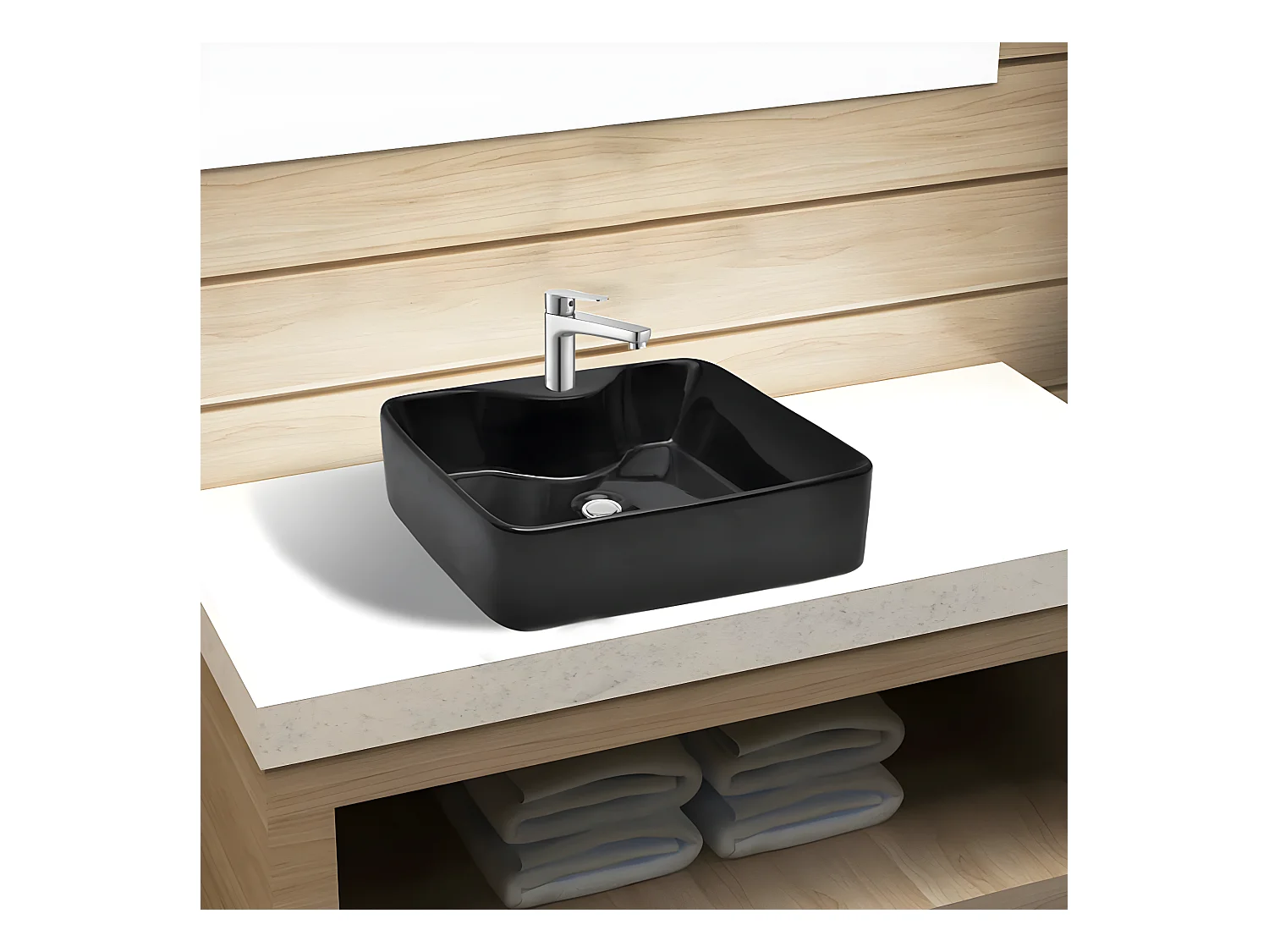 Vasque carrée à trou pour robinet céramique Noir pour salle de bain FR275936