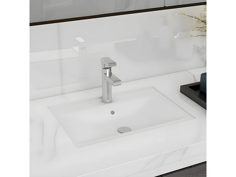 Lavabo rectangular de cerámica hueco de grifo/desagüe blanco ES772129