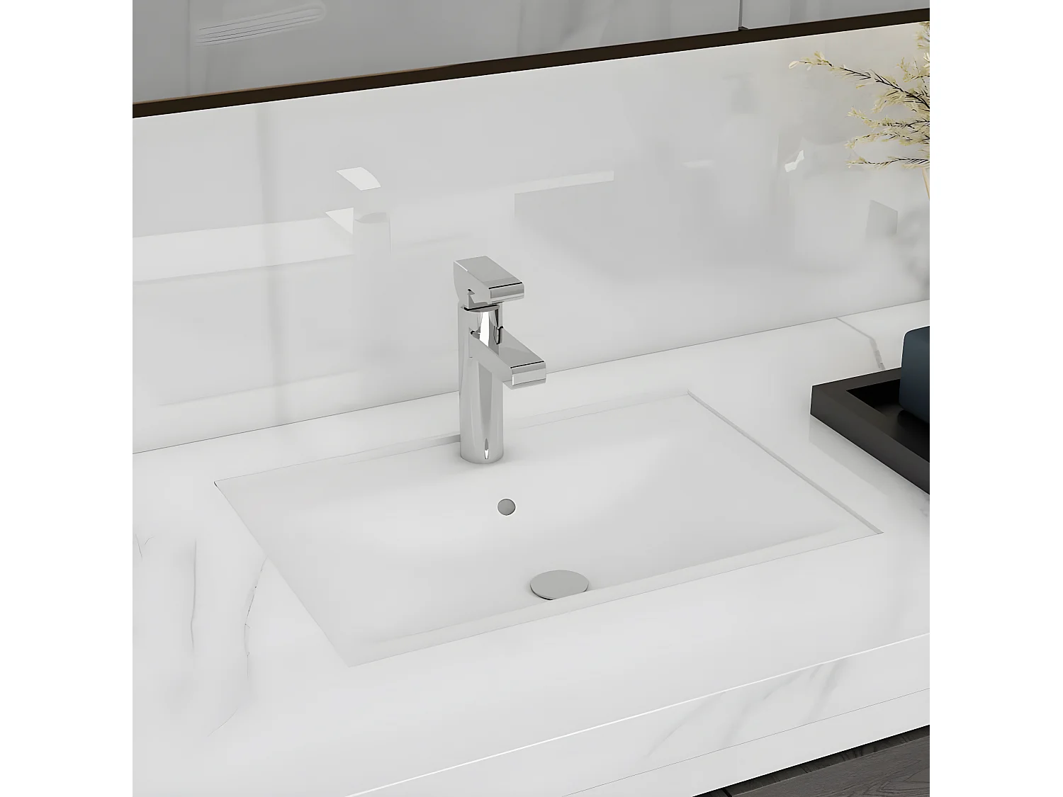 Lavabo rectangular de cerámica hueco de grifo/desagüe blanco ES772129
