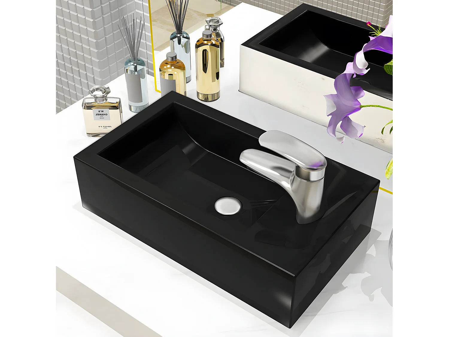 Vasque avec trou de robinet Céramique Noir 46 x 25,5 x 12 cm FR780376