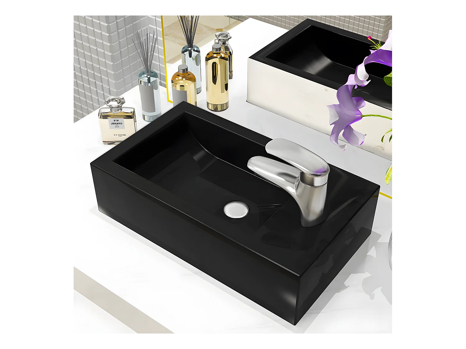 Vasque avec trou de robinet Céramique Noir 46 x 25,5 x 12 cm FR780376