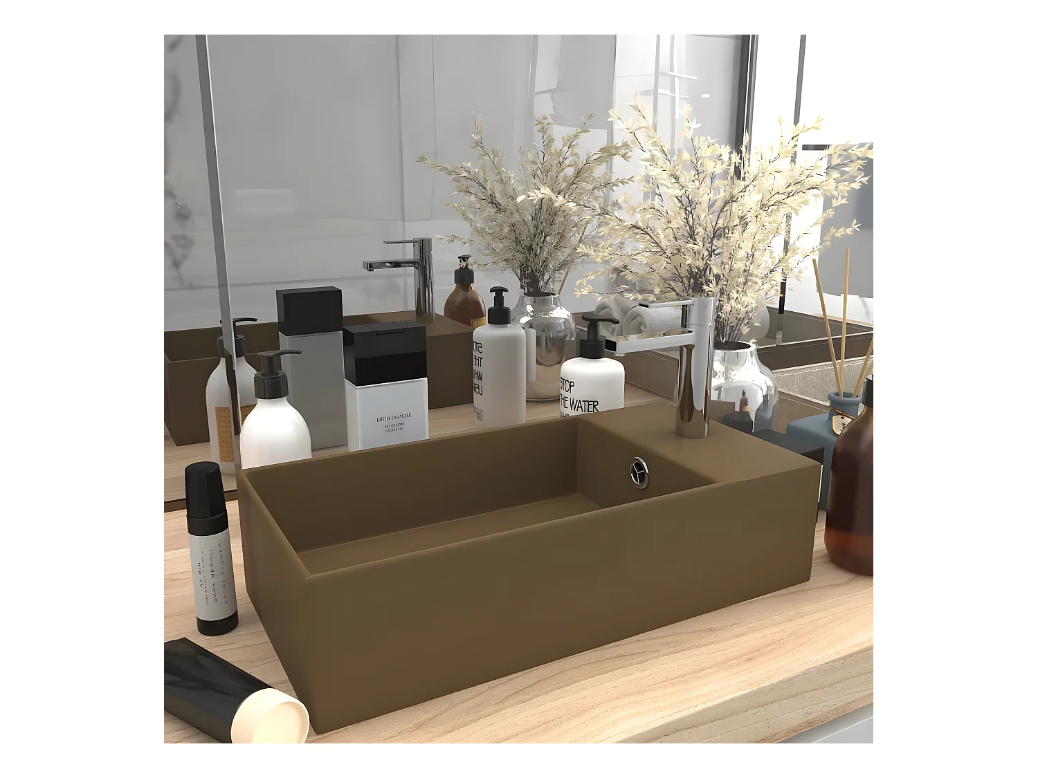 Vasque de salle de bain avec trop-plein Céramique Crème mat FR807700