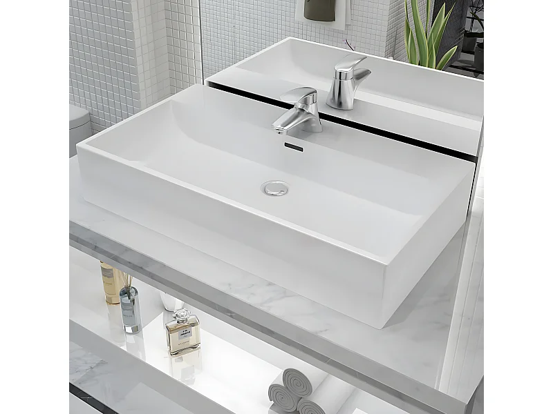 Wastafel met kraangat wit 76x42,5x14,5 cm kermiek BE776566