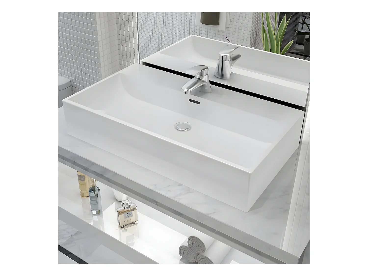 Vasque avec trou de robinet en céramique Blanc 76x42,5x14,5 cm FR609828