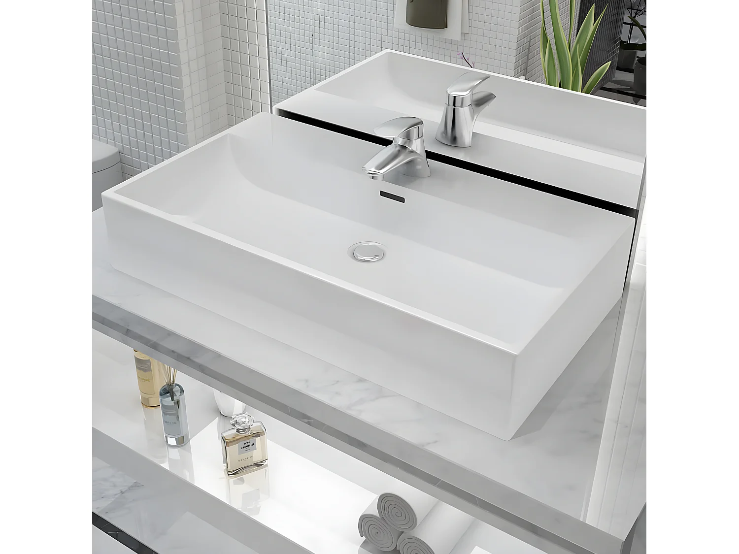 Vasque avec trou de robinet en céramique Blanc 76x42,5x14,5 cm FR609828