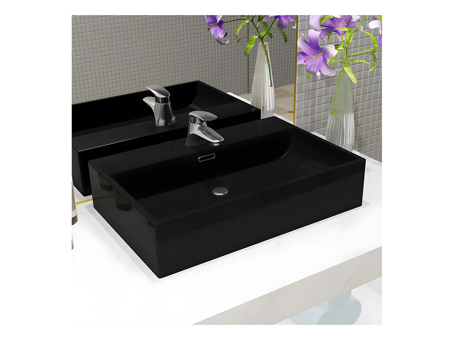Vasque avec trou de robinet en céramique Noir 76x42,5x14,5 cm FR377572