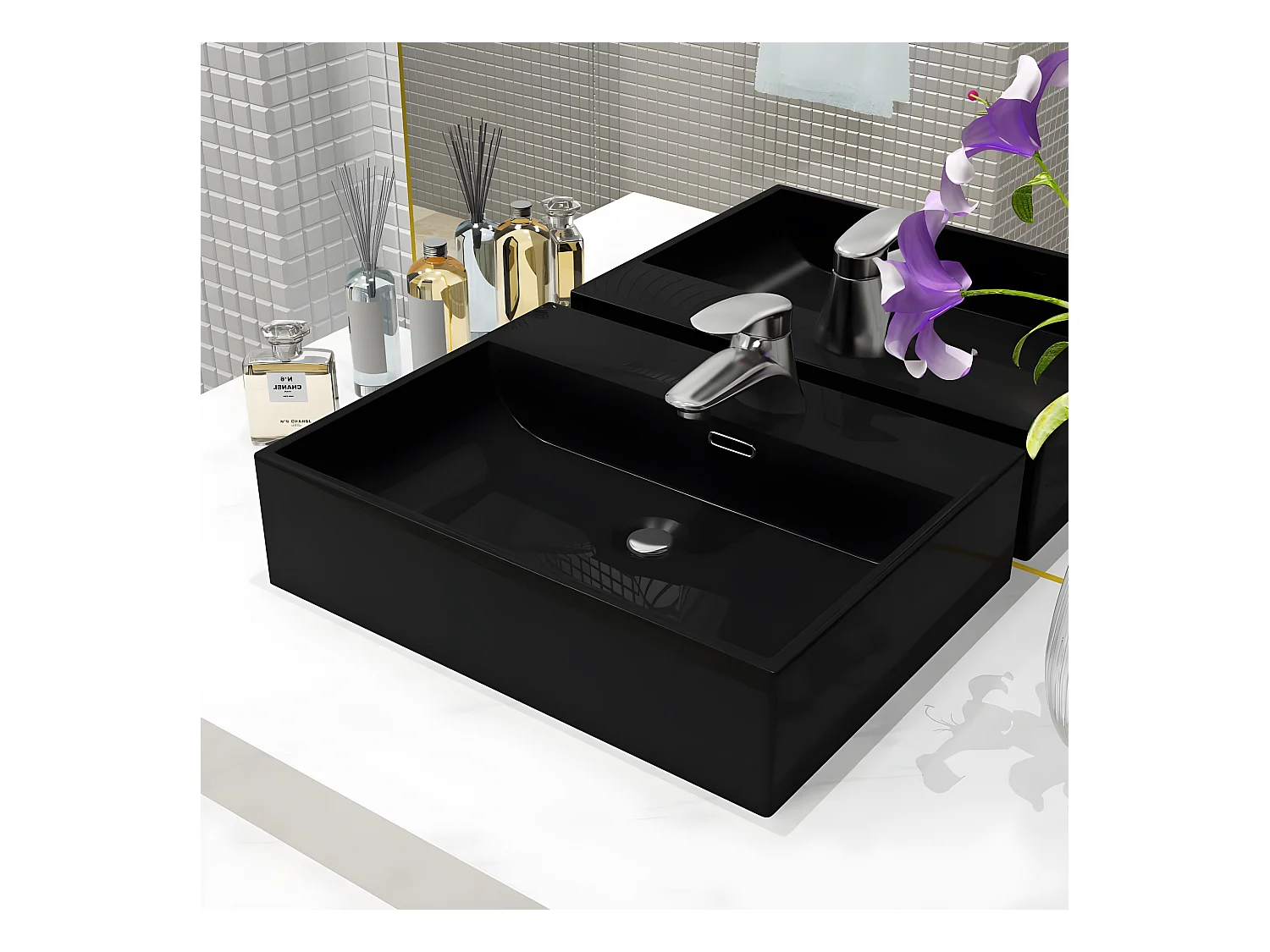 Vasque avec trou de robinet en céramique Noir 51,5x38,5x15 cm FR255929