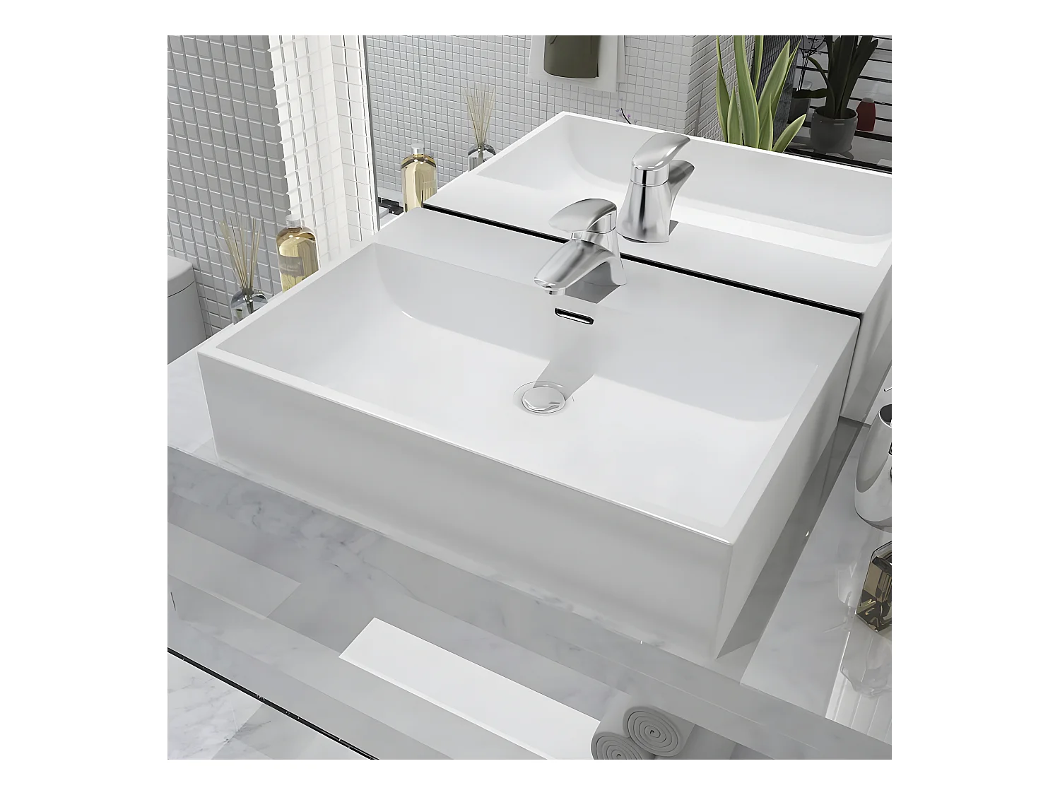 Vasque avec trou de robinet en céramique Blanc 60,5x42,5x14,5cm FR655260
