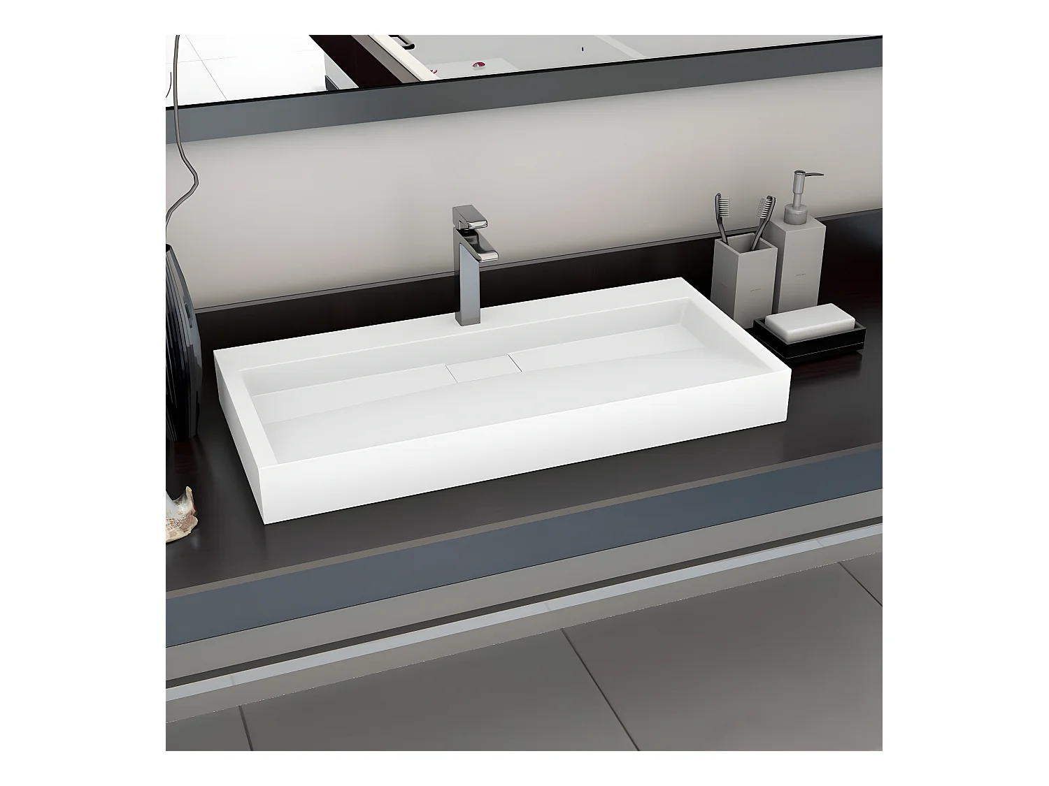 Vasque 100x46x11 cm Fonte minérale/marbre Blanc FR279988