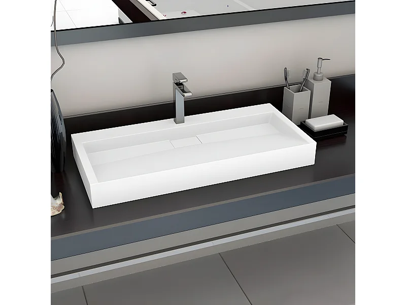 Vasque 100x46x11 cm Fonte minérale/marbre Blanc FR279988