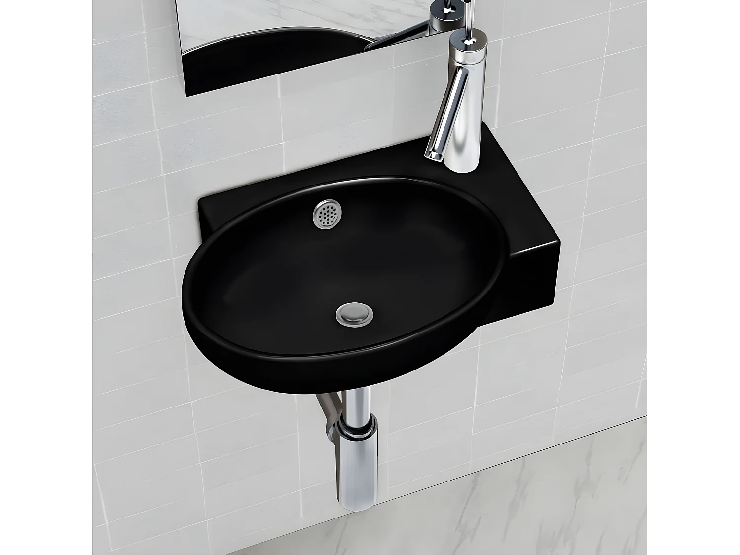 Vasque à trou de trop-plein/robinet céramique pour salle de bain Noir FR339935