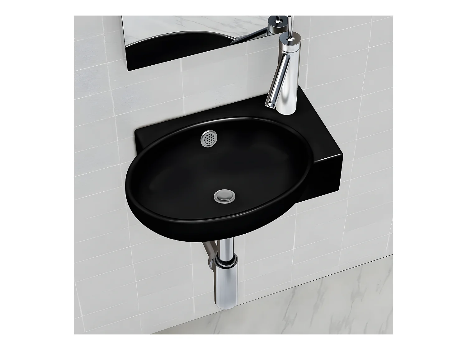 Vasque à trou de trop-plein/robinet céramique pour salle de bain Noir FR339935