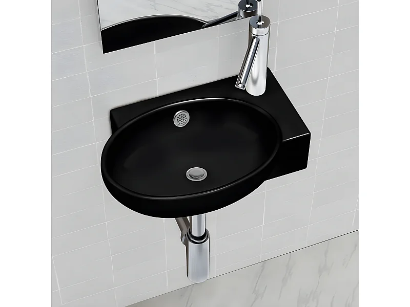 Vasque à trou de trop-plein/robinet céramique pour salle de bain Noir FR339935