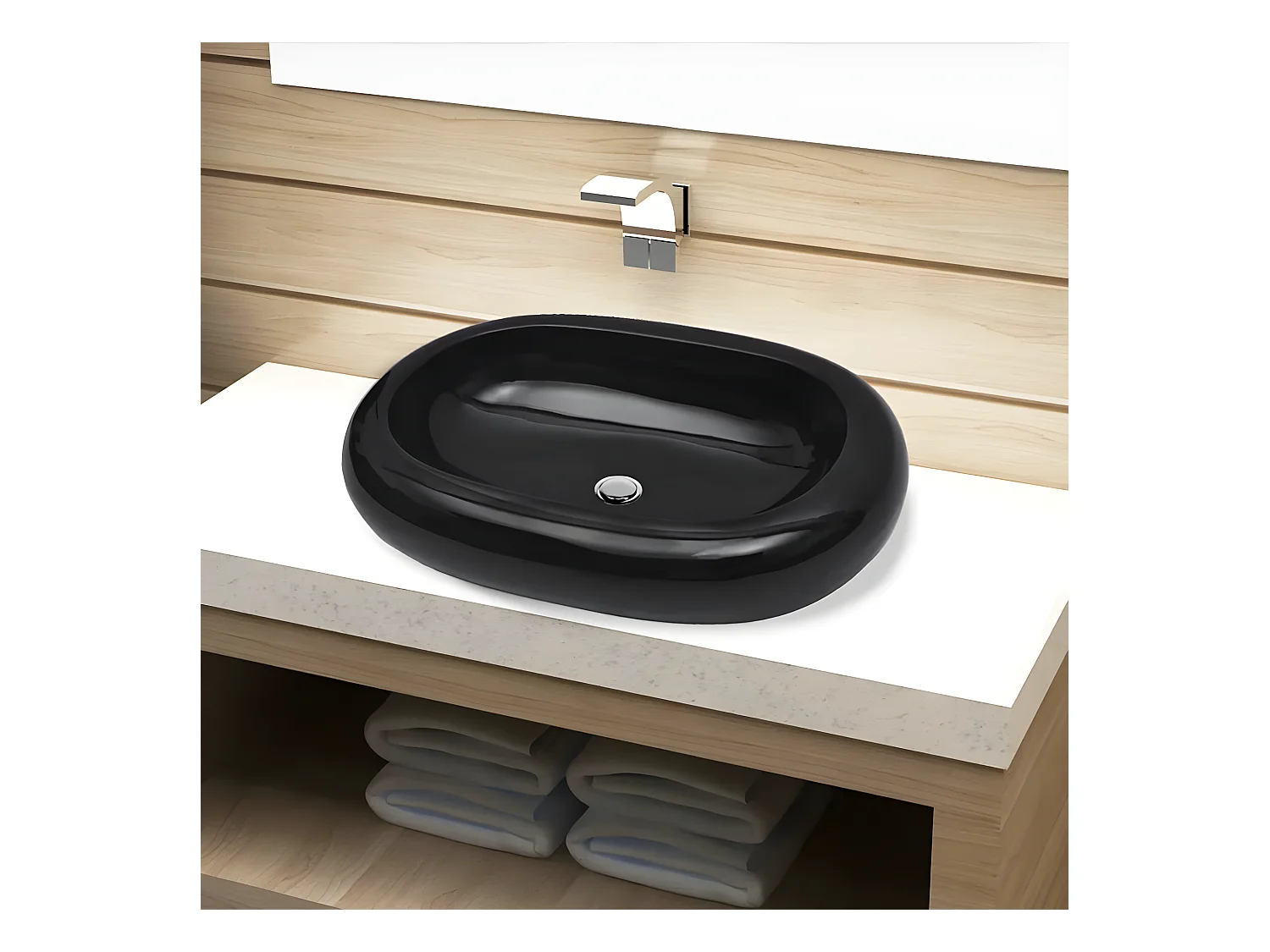 Vasque ovale céramique Noir pour salle de bain FR768374
