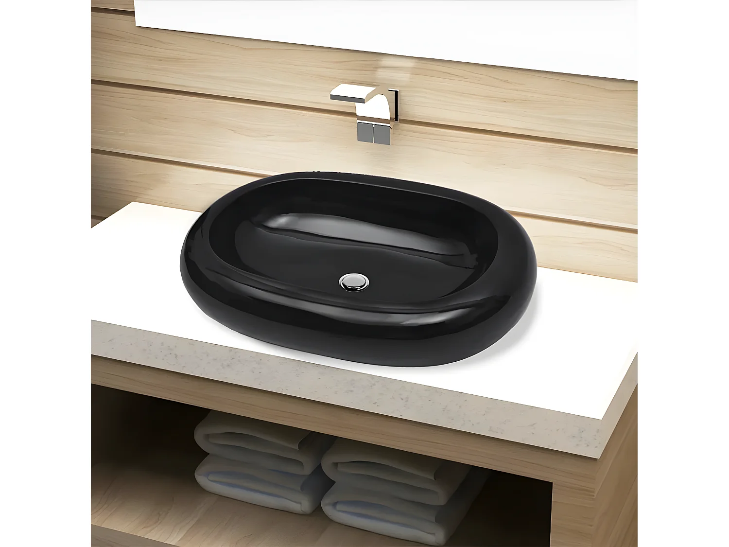 Wasbak, keramiek, ovaal, zwart BE851246