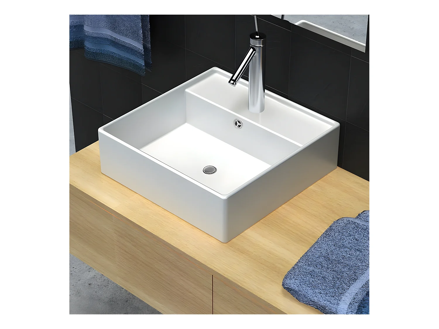 Luxueuse vasque céramique carrée avec trop plein 41 x 41 cm FR109685
